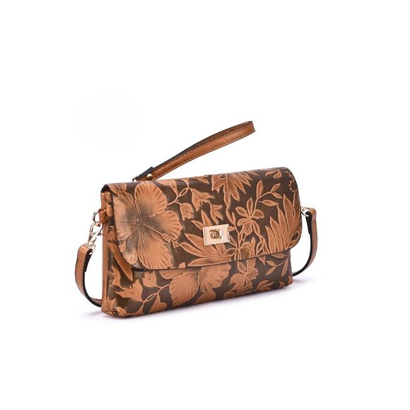 Mellow World Sarita Cognac 3D embossed Floral Crossbody Bag - Picture 4 of 5